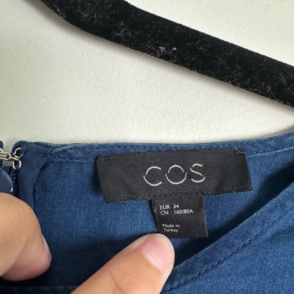 COS Gathered Kimono Sleeve Blue Cotton Dress Size 2 - Picture 5 of 6